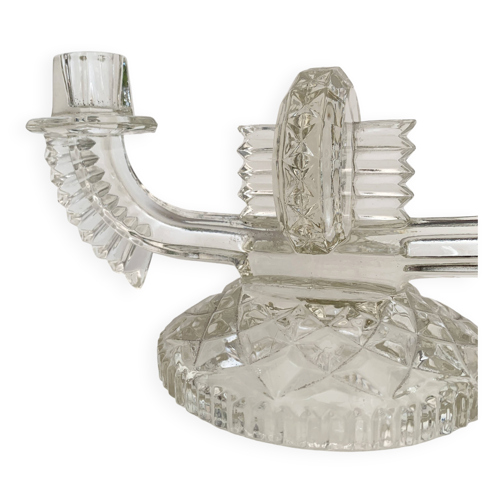 Czechoslovak moulded glass candlestick