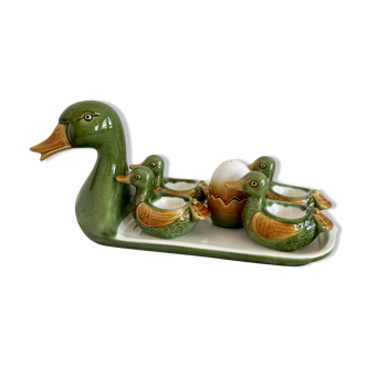 Vintage duck egg tray ceramic salt shaker pepper egg slip