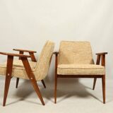Paire de fauteuils bohèmes jaunes vintage de style milieu du siècle remis à neuf