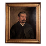 Oil on canvas portrait 19th century 1888 man with mustache by J. Abrol