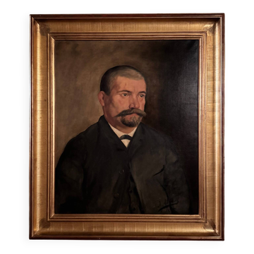 Huile sur toile portrait XIXe 1888 homme portant moustache par J. Abrol