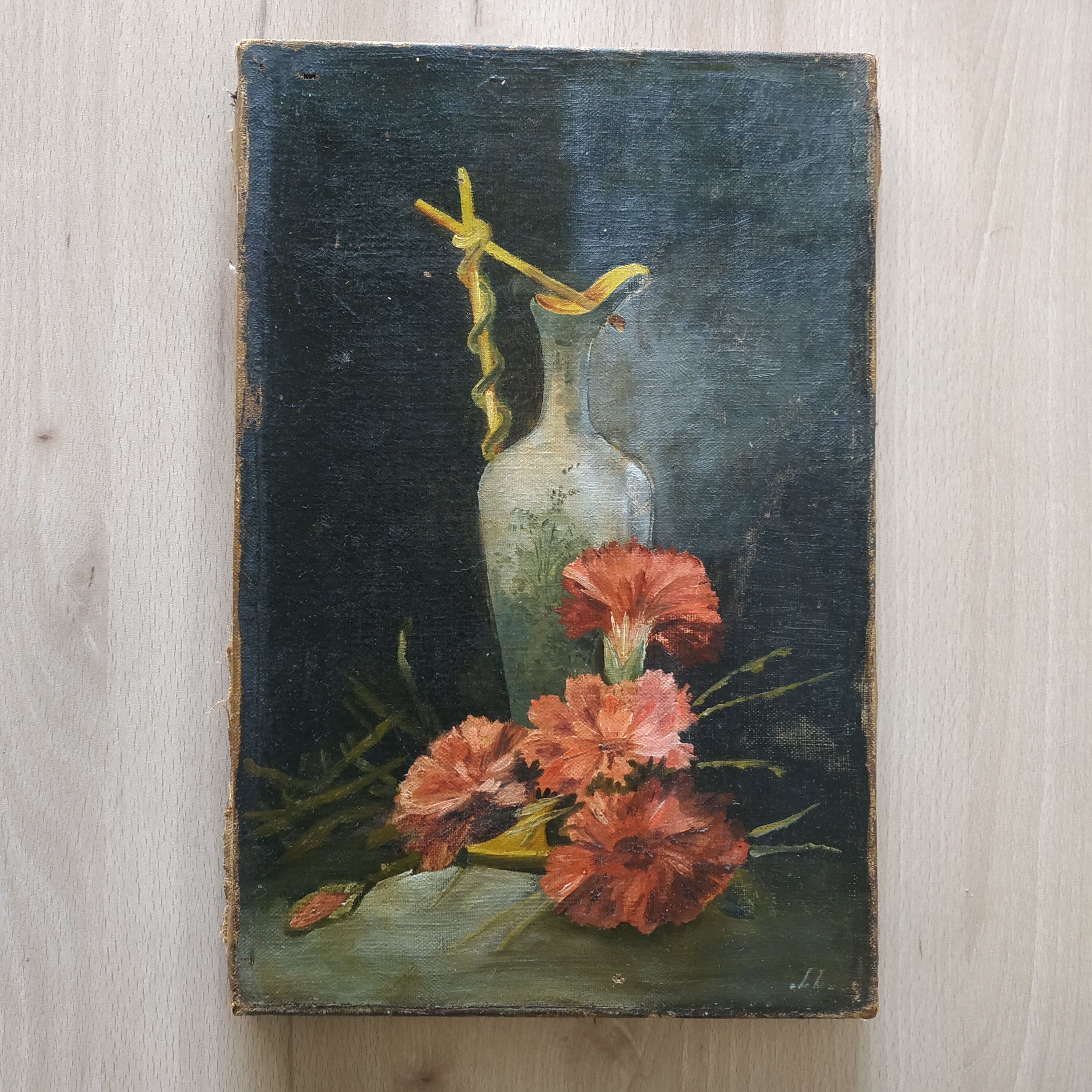 Old pitcher painting with carnations