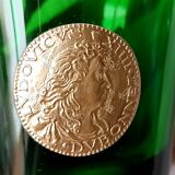 4 green dubonnet byrrh glasses with medallion of the kings of france