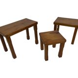 Vintage Set of 3 pinewood side or nesting tables 1970s nest of tables