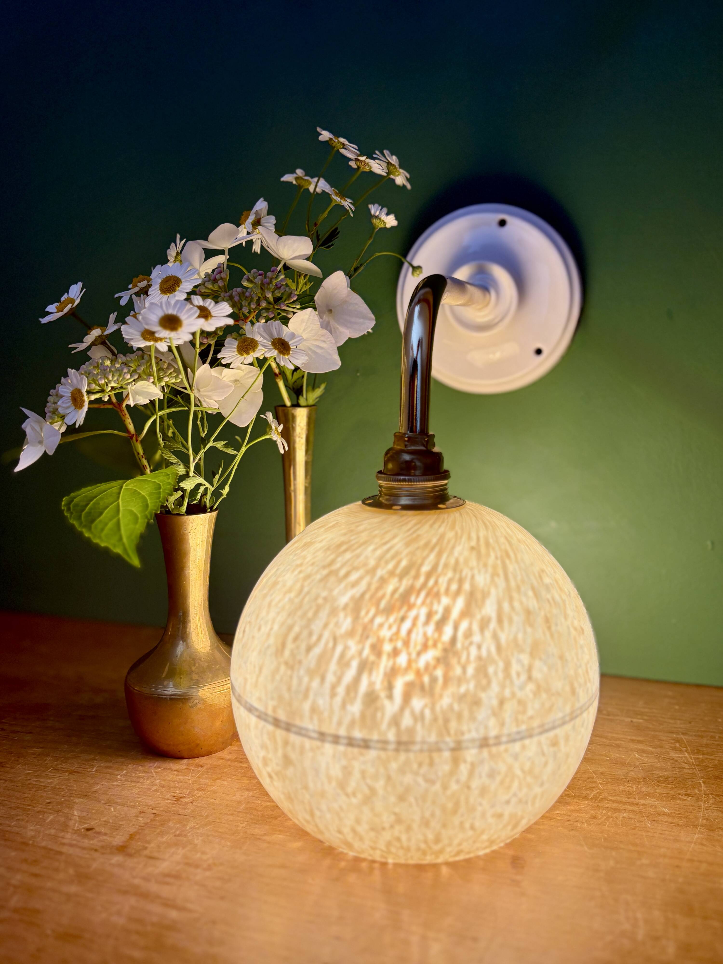Vintage glass globe wall light in yellow and silver from Clichy.