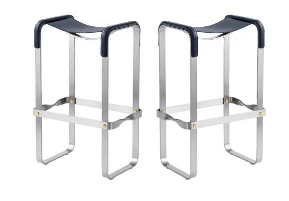 Wanderlust pair of backless stools, navy blue and metal.