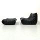 Togo chair and pouffe-black leather attributed to Ducaroy for Ligne Roset.