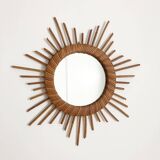 Vintage rattan sun mirror