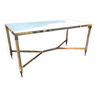 Old coffee table with marble top and gold metal