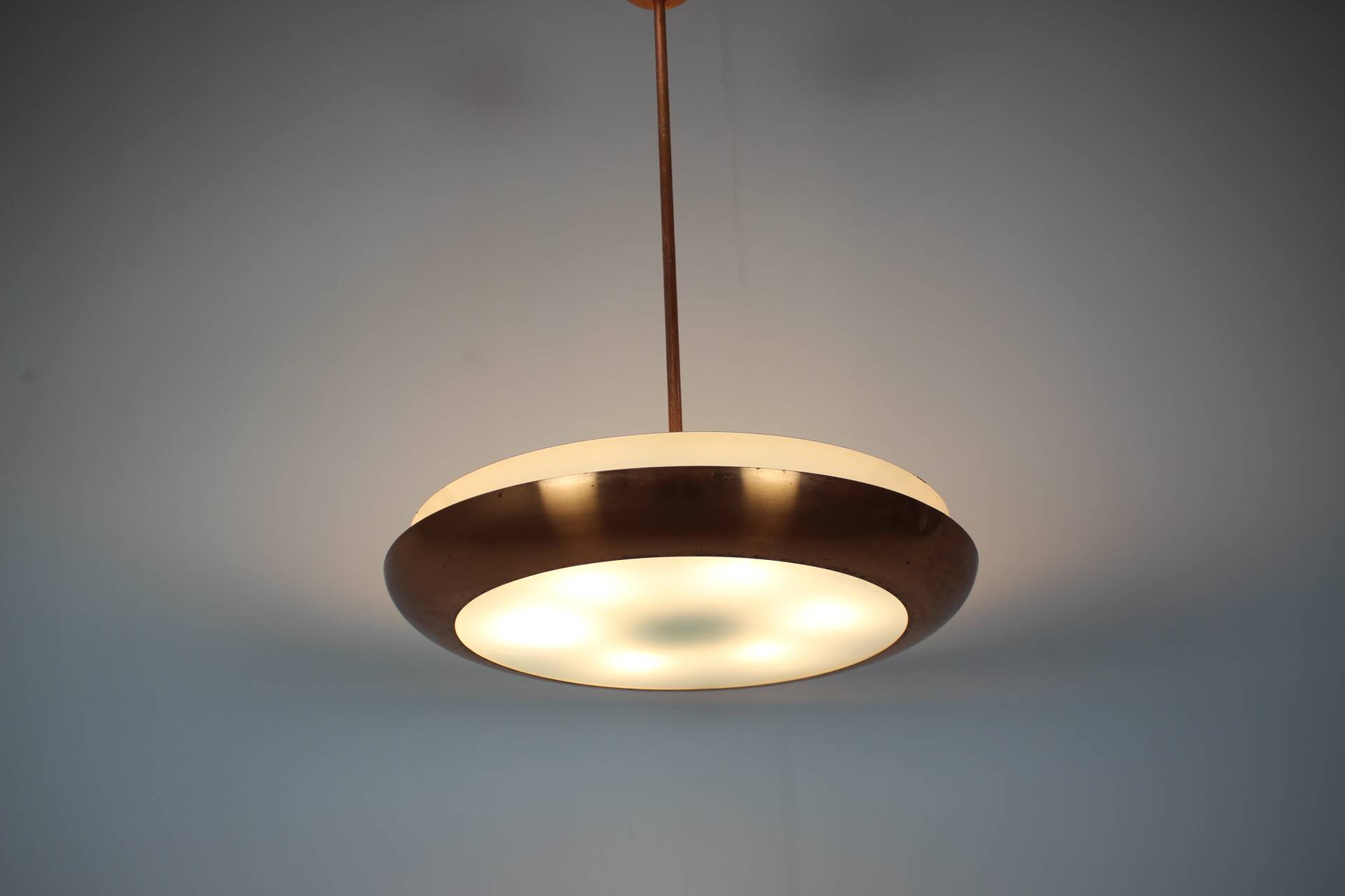Bauhaus Copper Chandelier UFO by Josef Hurka, Czechoslovakia, 1930s