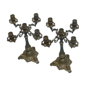 Pair of chandelliers 5 branches in babbitt