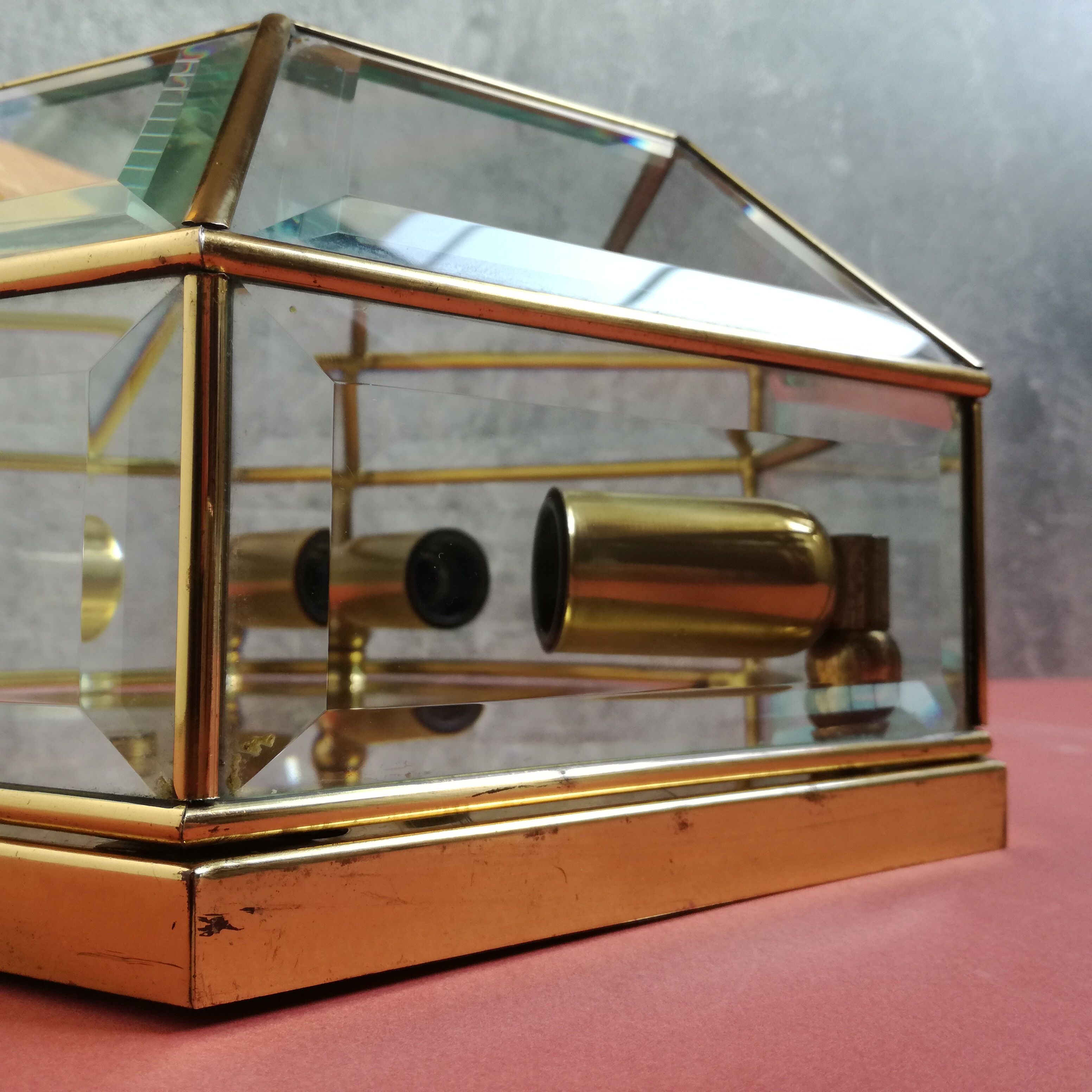 Hexagonal brass and bevelled glass ceiling light