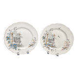 Pair of Hache Jullien plates, fine earthenware, castle decor, early 20th century