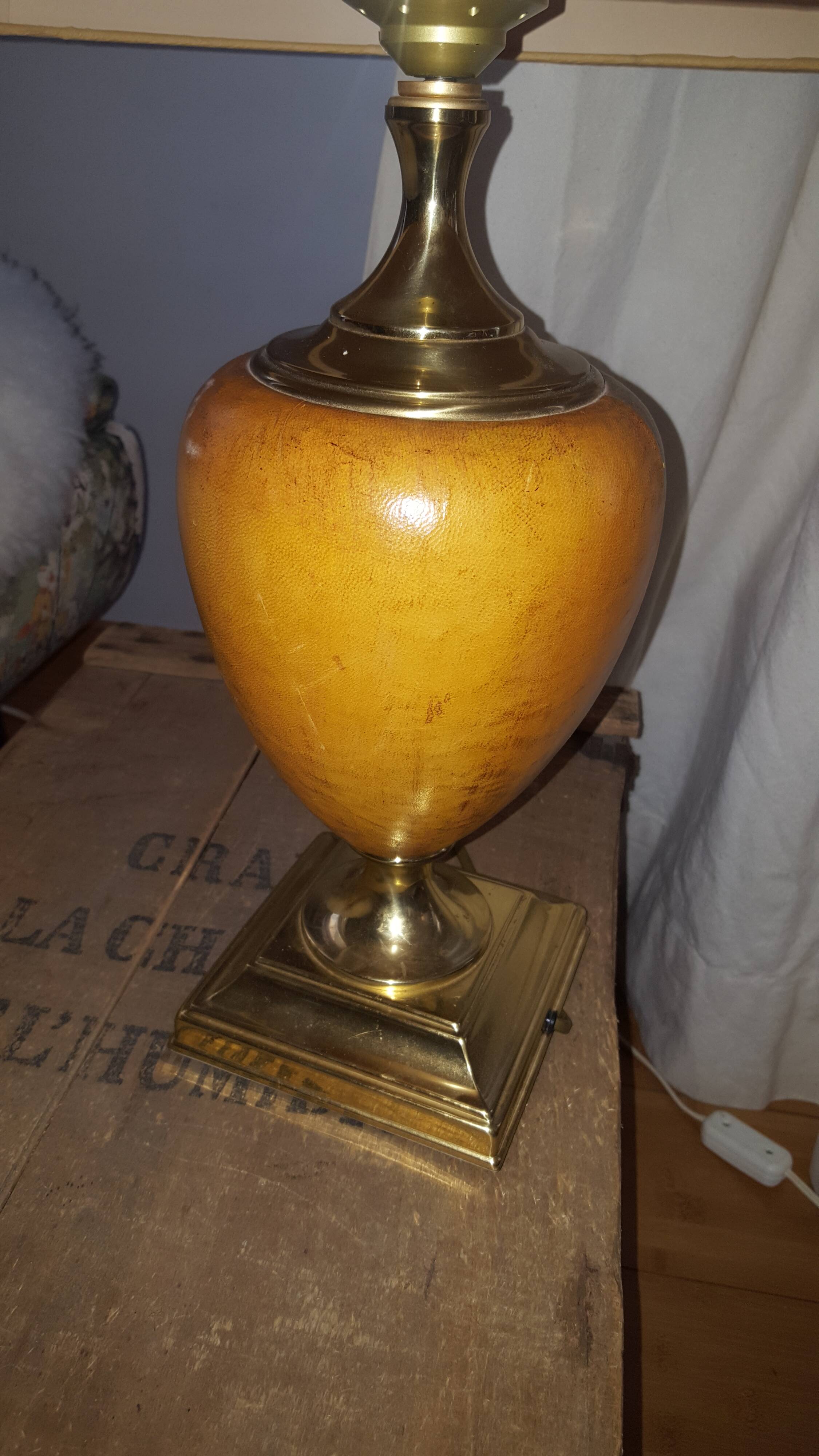 Lamp  dolphin, leather and brass