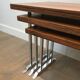Set of 3 nesting tables in exotic wood and chrome