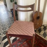 Chaise scandinave en bois palissandre 1960 / 1970 et tissu carreaux marron vintage