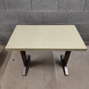 Vintage bistro table in yellow formica, wood and zinc from the 50s/60s