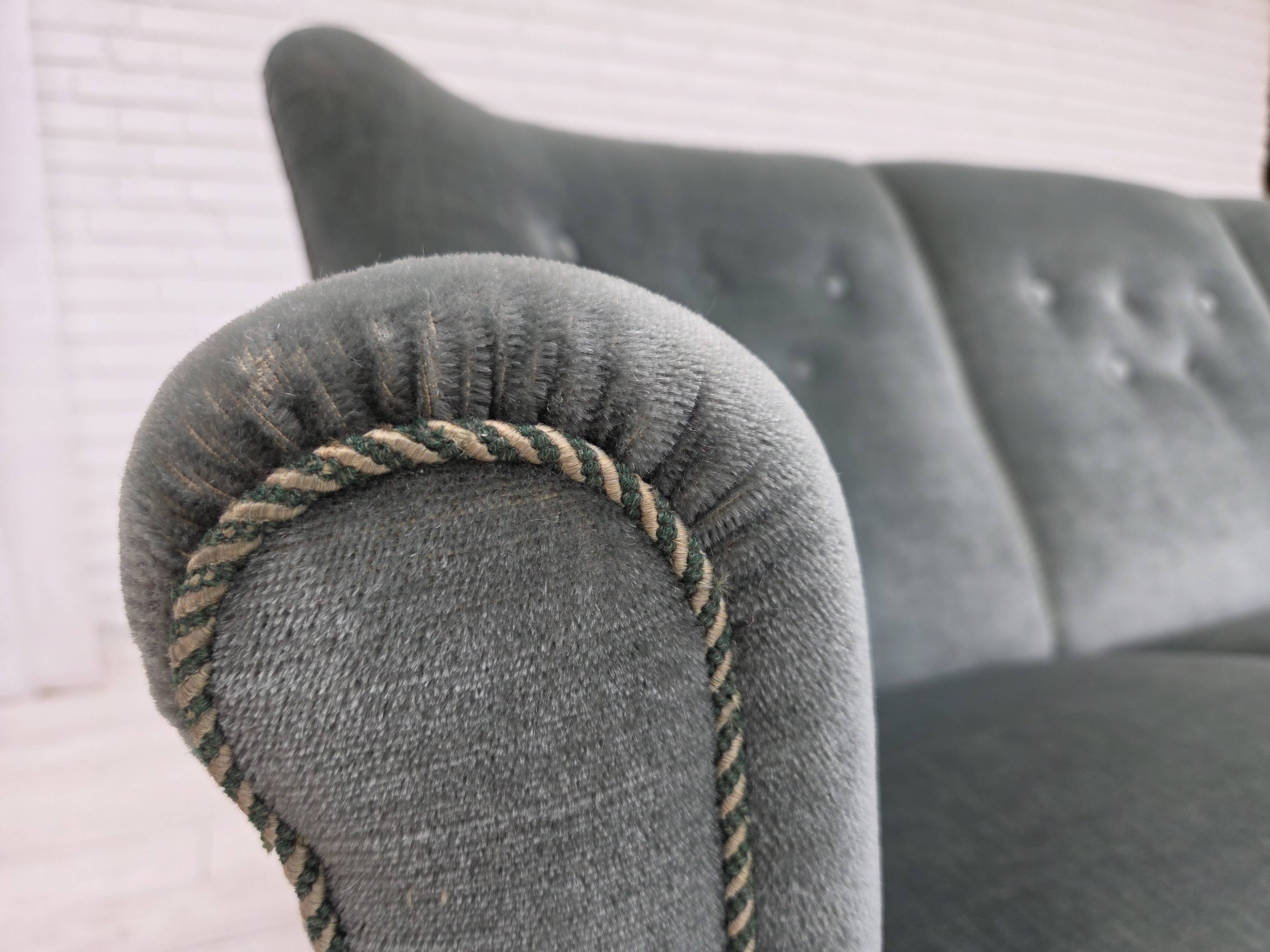 1960s, 3-seater Danish sofa, green furniture velour.