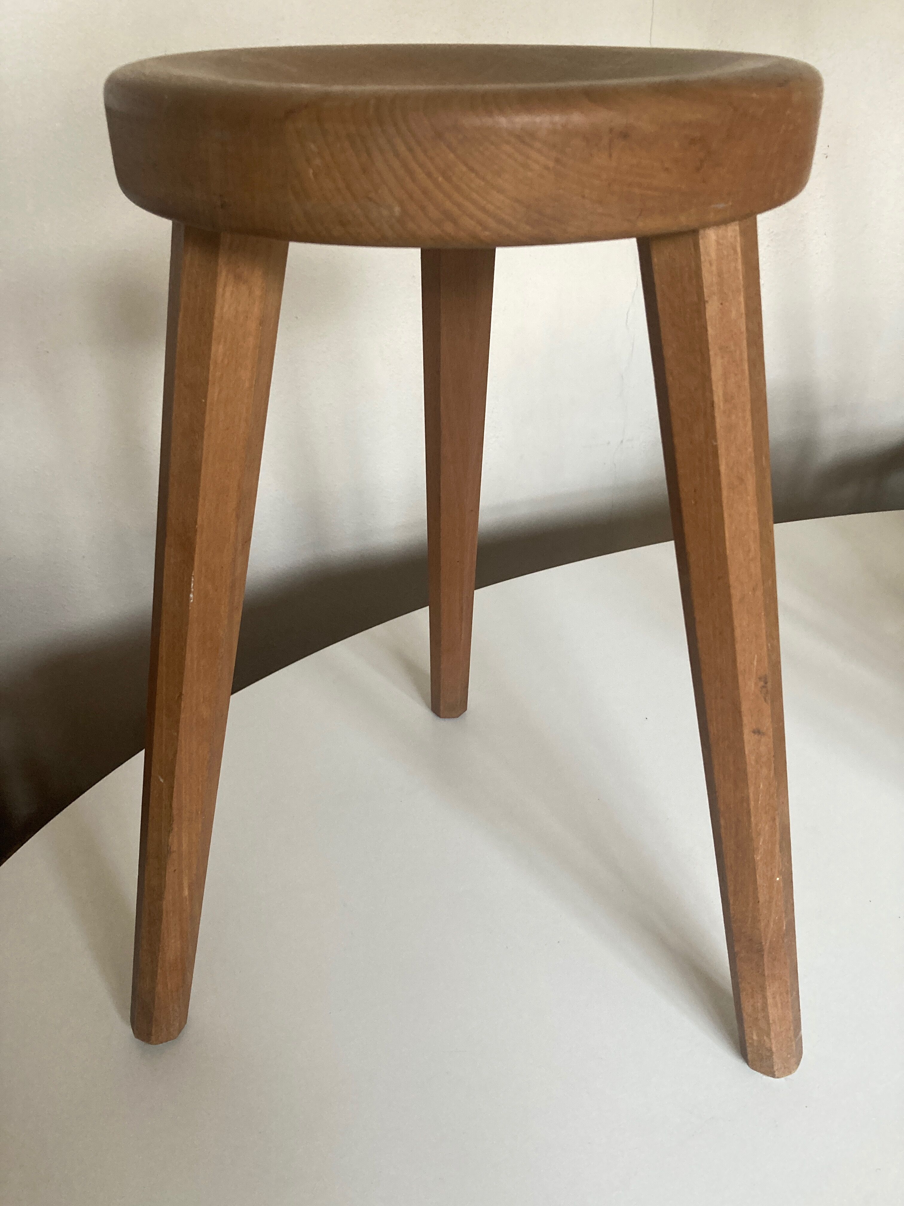 Wooden stool tripod hollow seat 1960