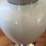 Paire de vases blanc et argenté style émail craquelé