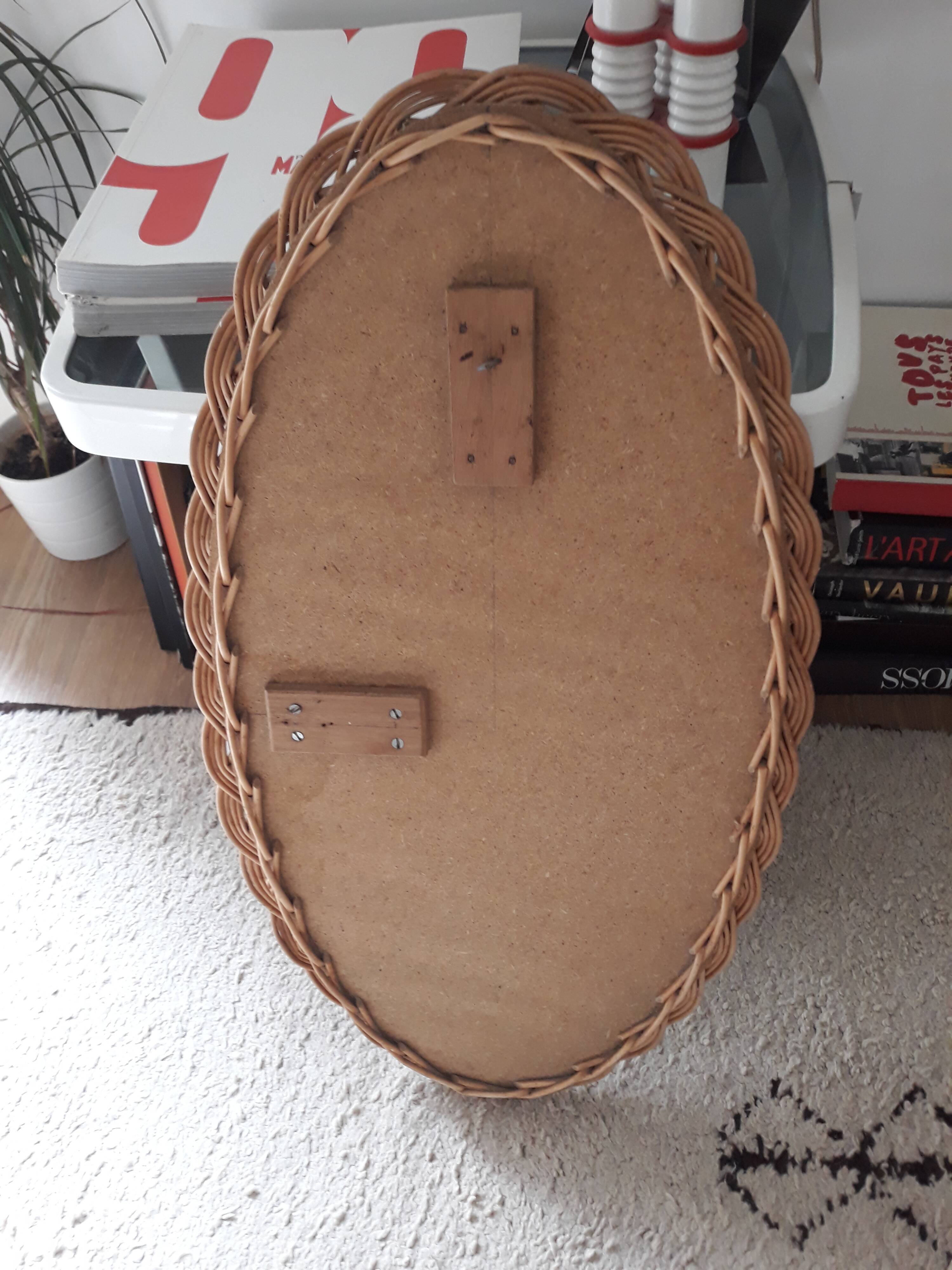 Large oval mirror vintage rattan 75x40cm