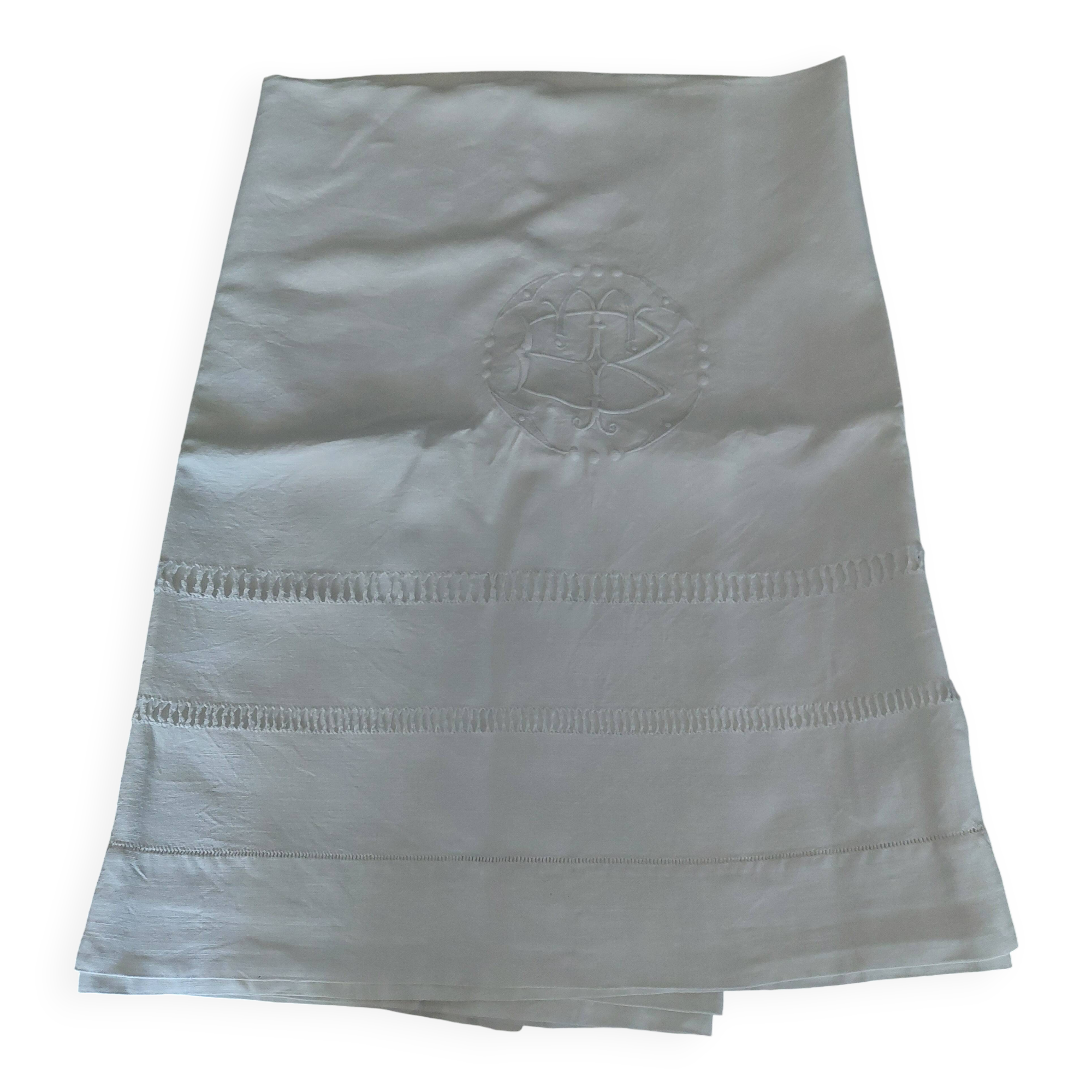 Antique linen sheet 210 X 290 cm monogram BT