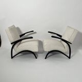 Set of Czechian Art Deco Black Laquered Lounge Chairs attributed to J. Halabala for Up Závody, 1930s