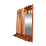 Large vintage coat rack with mirror and rack made of teak wood