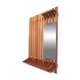 Large vintage coat rack with mirror and rack made of teak wood