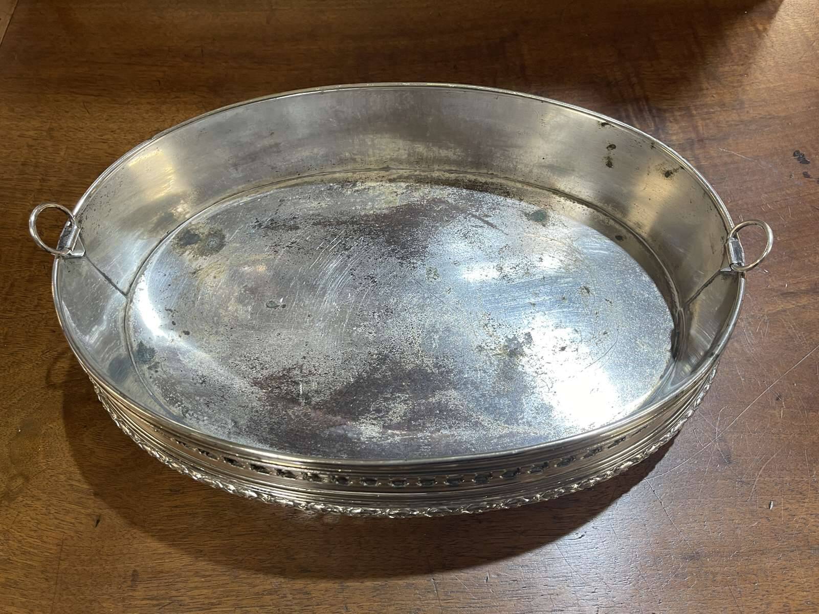 Silver-plated metal table planter from the 1930s
