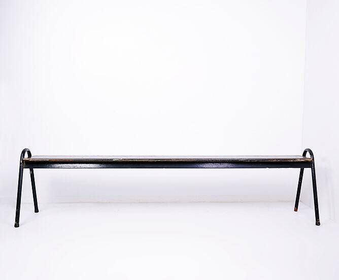 Tubax Black wood and metal bench - Minimalist design - 1950s