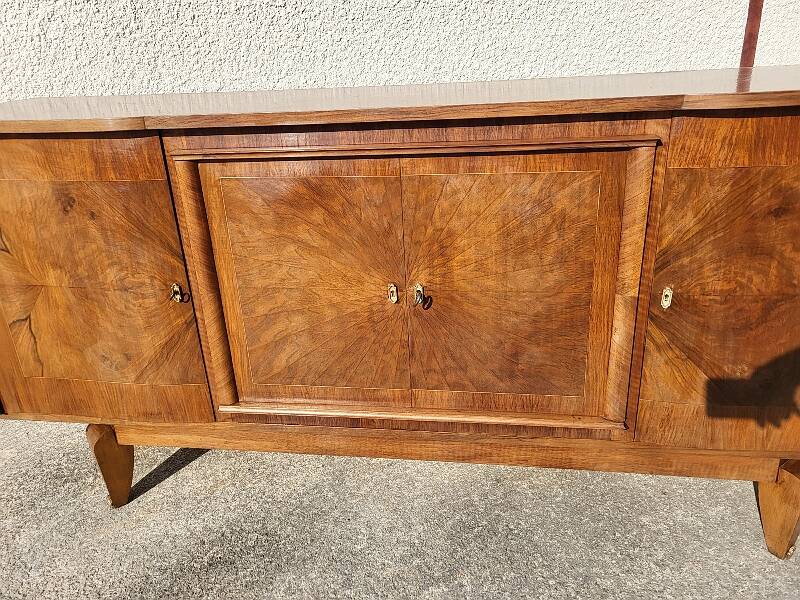 Art deco marquetry 4-door sideboard in walnut from the 1950s