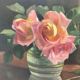 Tableau bouquet de roses devant la fenêtre