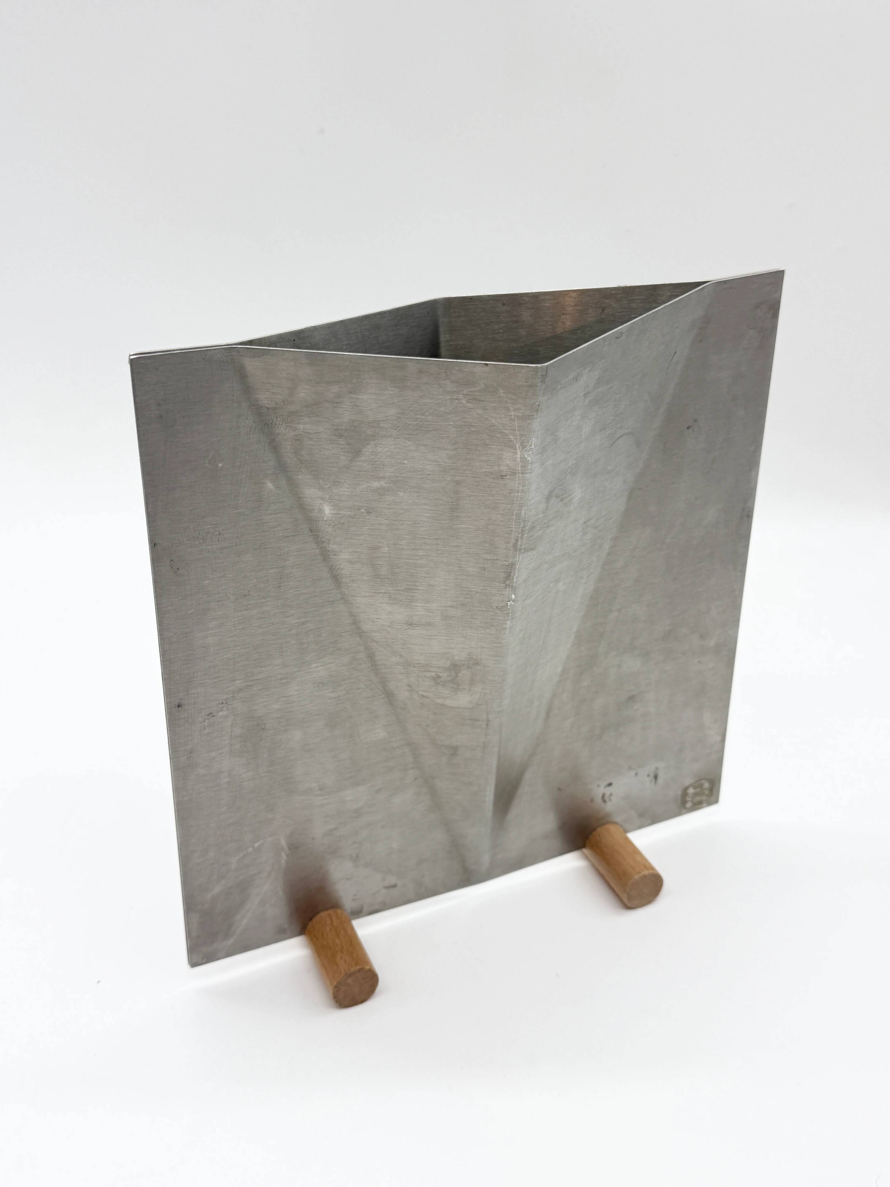 Sculptural brushed aluminium vase, 1980s