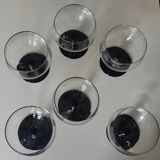 6 large Vintage Black Opaline Stemmed GLASSES - For Iced Cocktails - LUMINARC 1990
