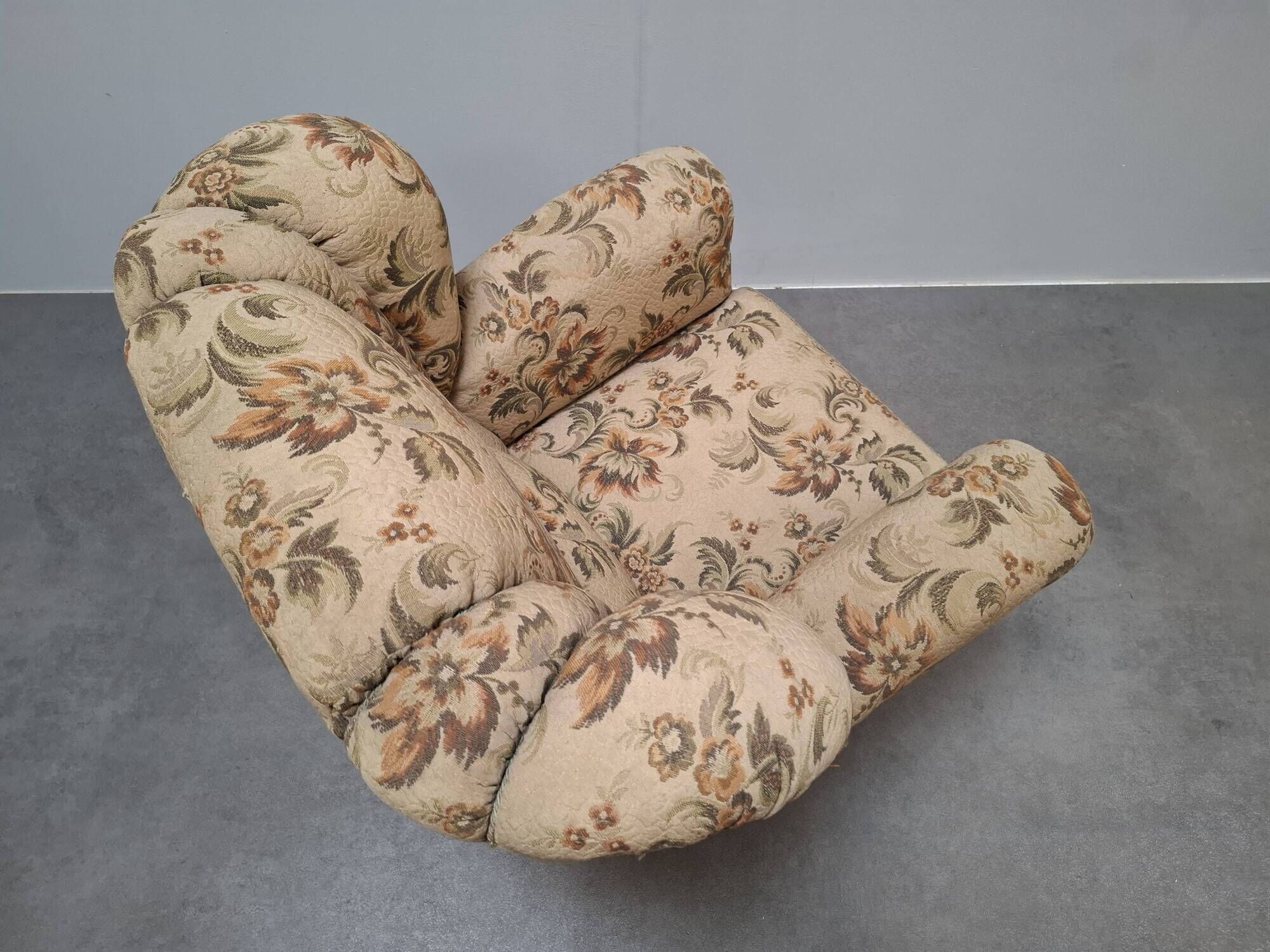 1930s Art Deco Czech Floral Upholstered Wingback Armchair