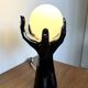 Black Ceramic Lamp with Hands & Opaline Globe – 70s Art Deco Style