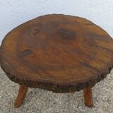 Tabouret de montagne en bois brut massif, tripode, années 50 60