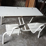 Former double school desk in white painted wood