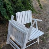 White wooden folding garden chairs from the 70s