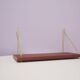 Danish vintage teak wall shelf brass supports