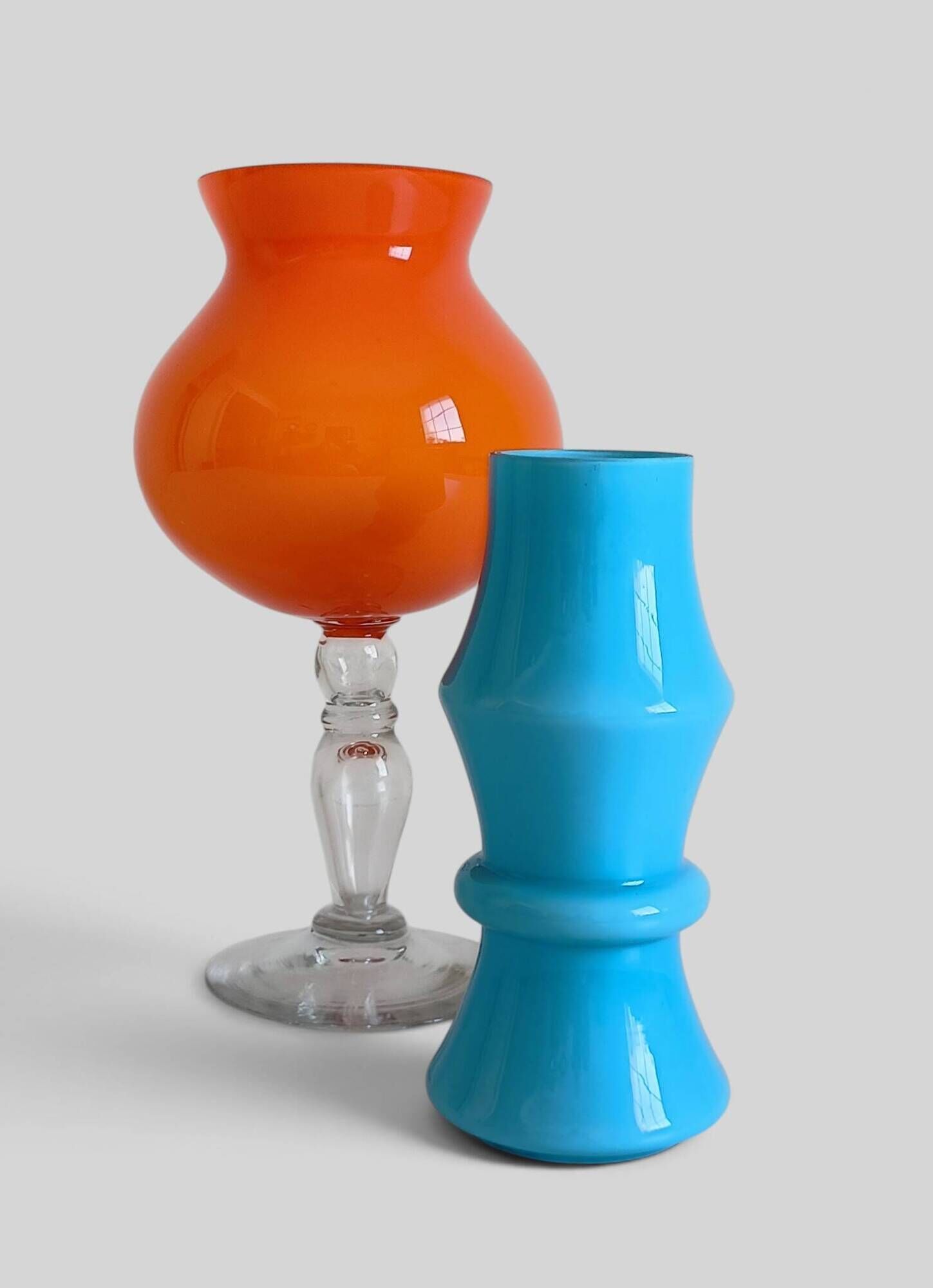 Vintage Italian opaline glass vase from Empoli, turquoise blue, 1960s.