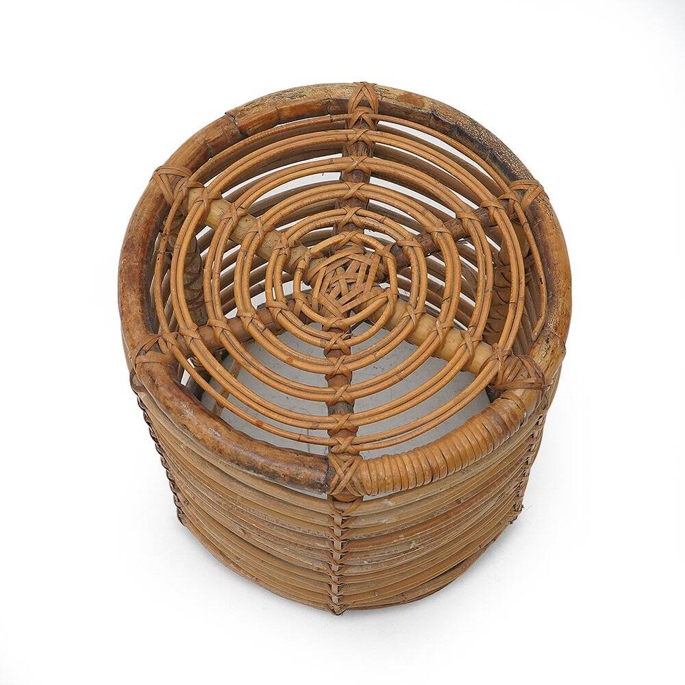 Cylindrical pouf in curved rattan by Castano, 1960s
