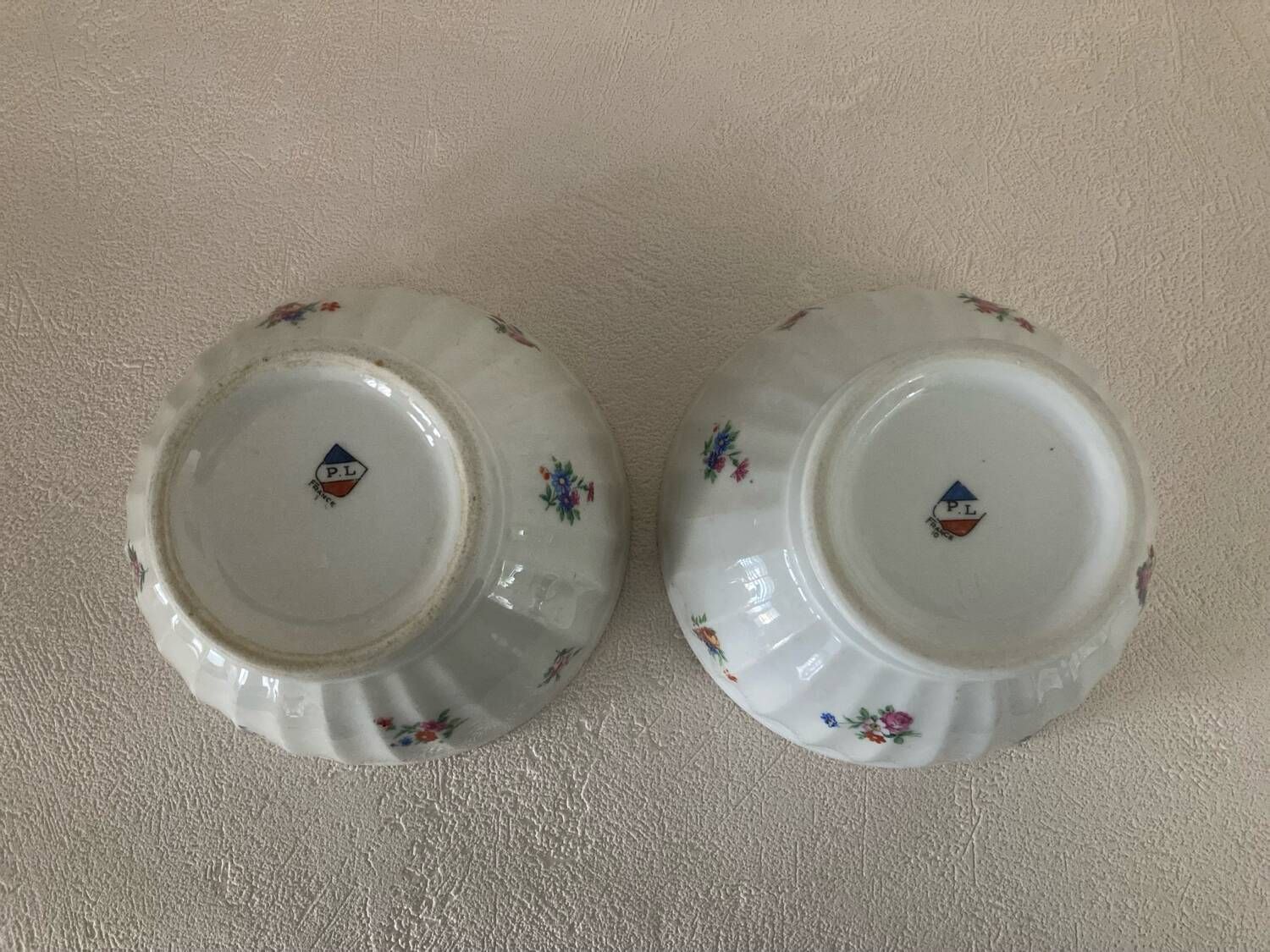2 Antique Faceted Bowls with Small Flower Pattern PL France