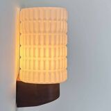 Vintage modernist teak and opaline wall lamp, Netherlands 1960s