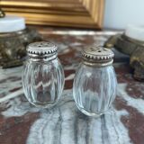 Set of 4 salerons, Christofle goldsmithery, solid silver, pressed molded glass