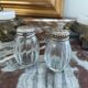 Set of 4 salerons, Christofle goldsmithery, solid silver, pressed molded glass