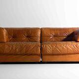 Vintage patchwork leather sofa in caramel leather, Germany 1960s