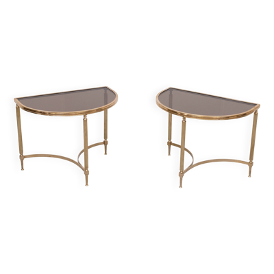 paire de tables demi-lune en laiton Maison Jansen France années 1970