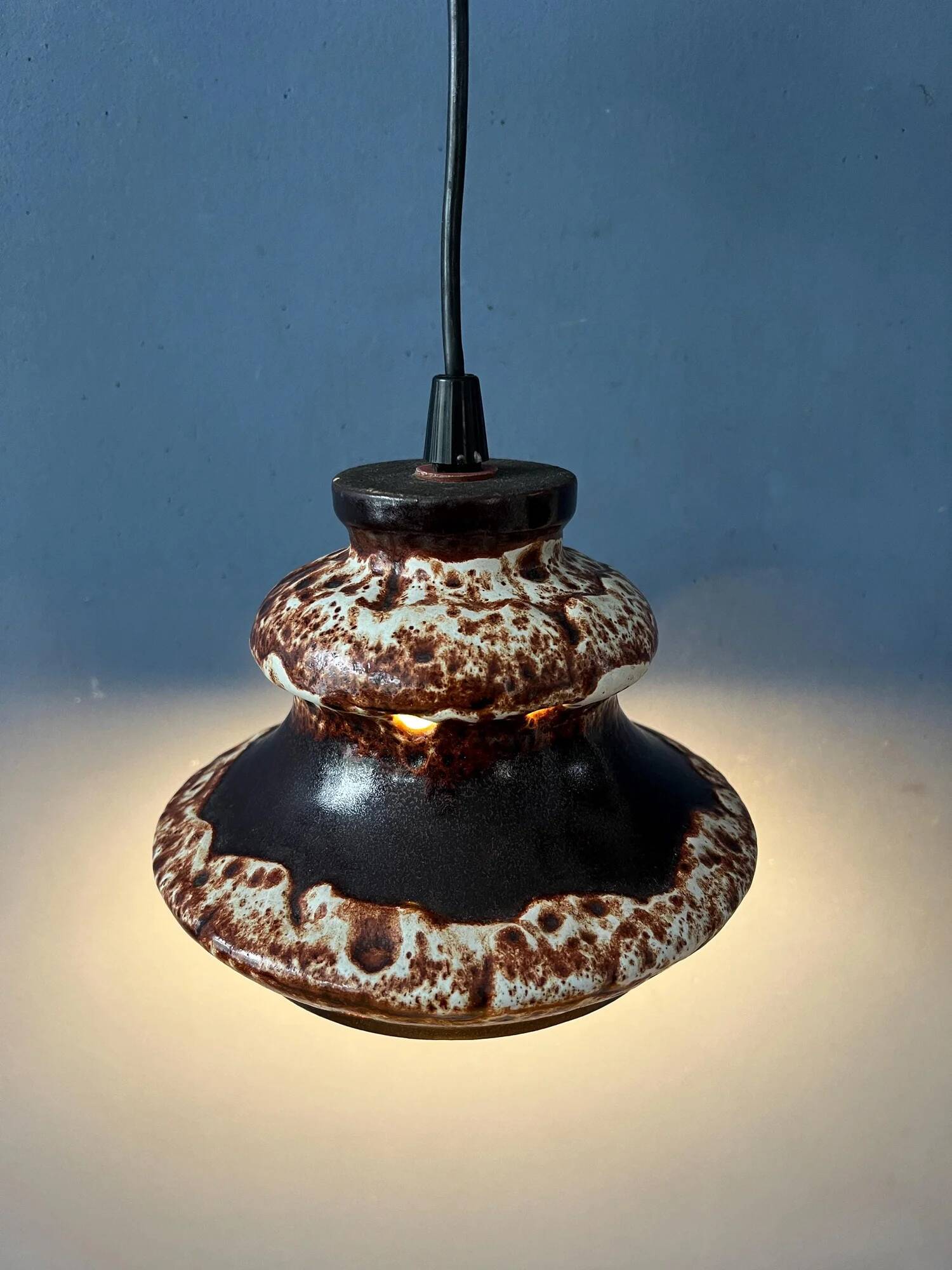 Brown and beige West Germany ceramic fat lava pendant lamp